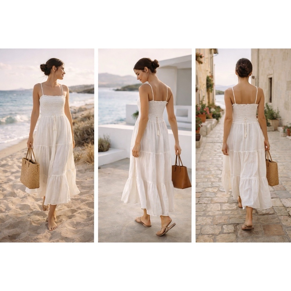 Spell Gypsy Midi Dress Womens S White Linen Smocked Boho Cottagecore Romantic
